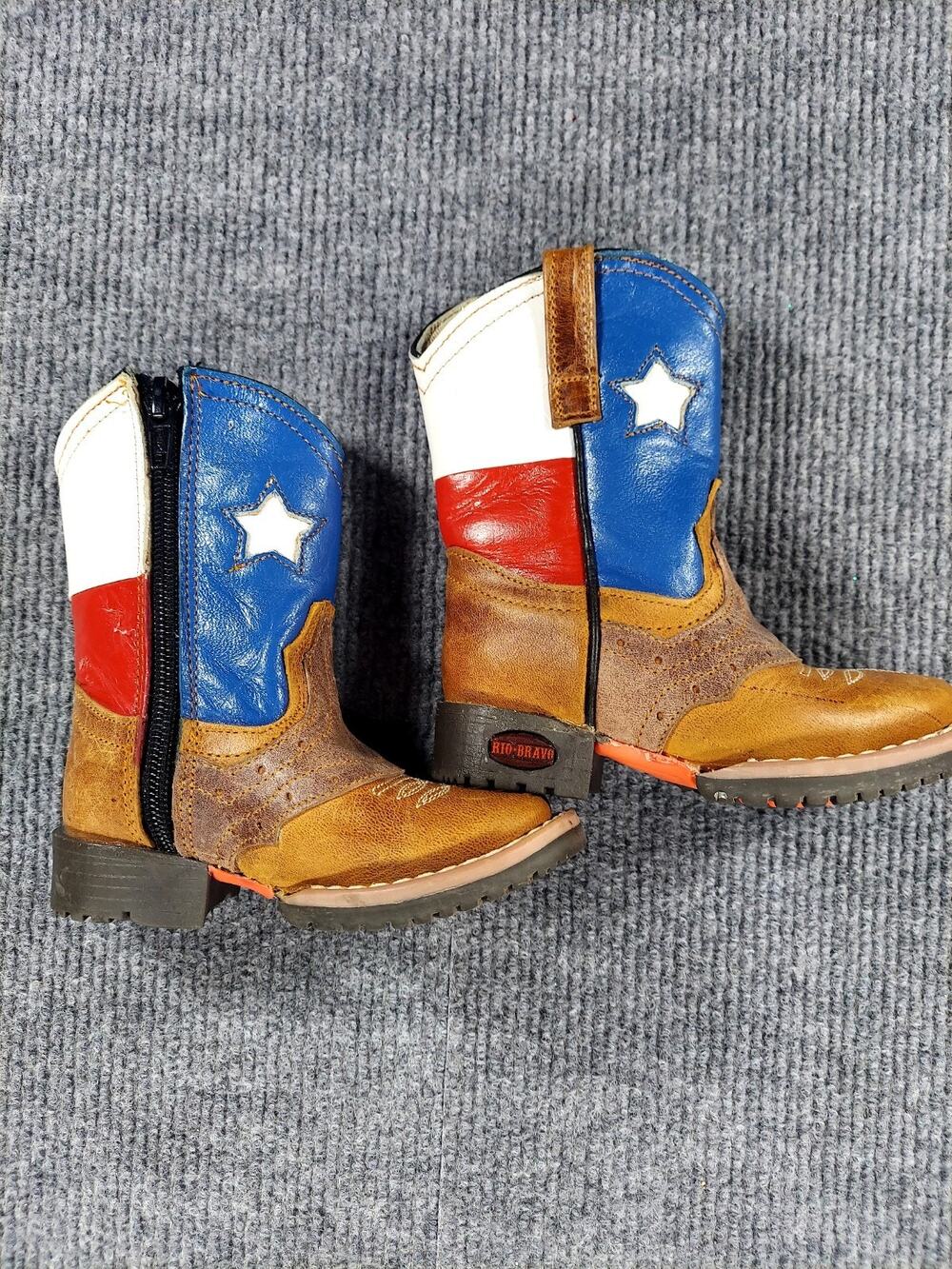Rio Bravo Kids Texas Flag Cowboy Boots Leather Side Zip Western Size Child 11